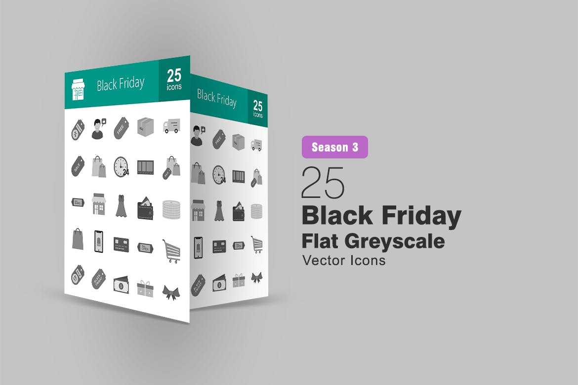 25枚黑色星期五主题矢量灰阶素材库精选图标 25 Black Friday Flat Greyscale Icons插图