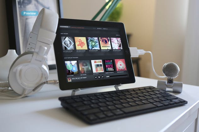 iPad平板电脑演示APP设计样机模板 Black iPad | Tablet App Scenes UI Mock-Up插图(7)