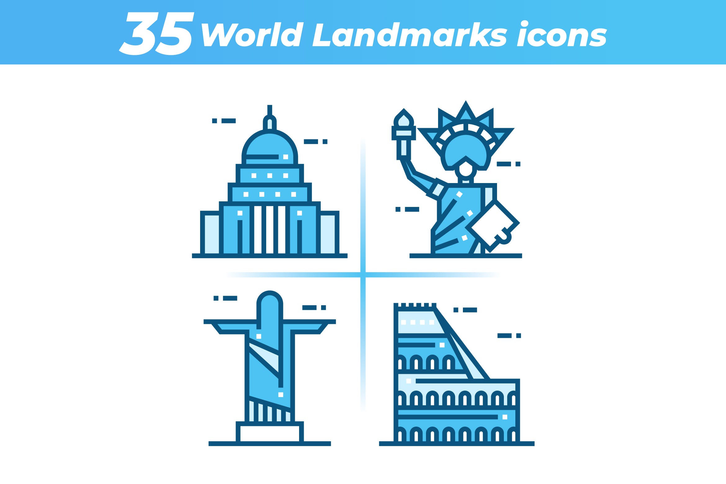 35枚世界地标主题矢量素材库精选图标 35 World Landmarks Icons插图