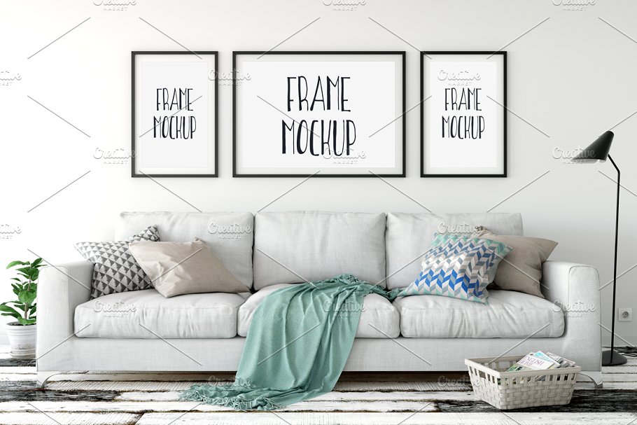 室内相框画框样机 Scandi Interior Frame Mockup – 01插图
