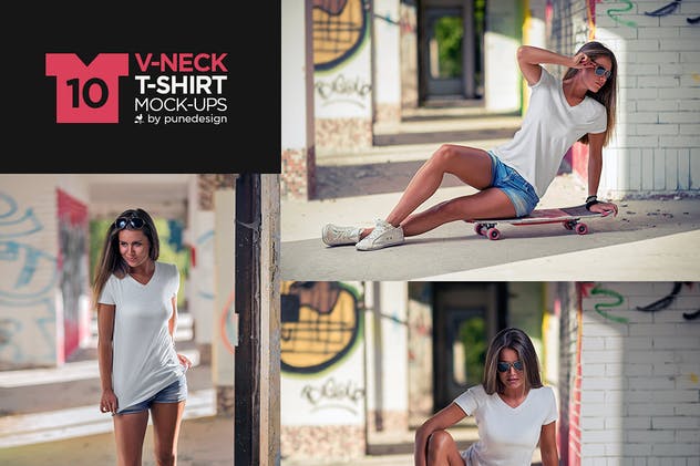 时尚服装V领T恤样机 V-Neck T-Shirt Mock-Up插图(11)