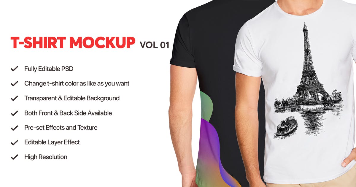 男士T恤印花图案设计效果图样机像素设计精选v01 T-shirt Mockup Vol 01