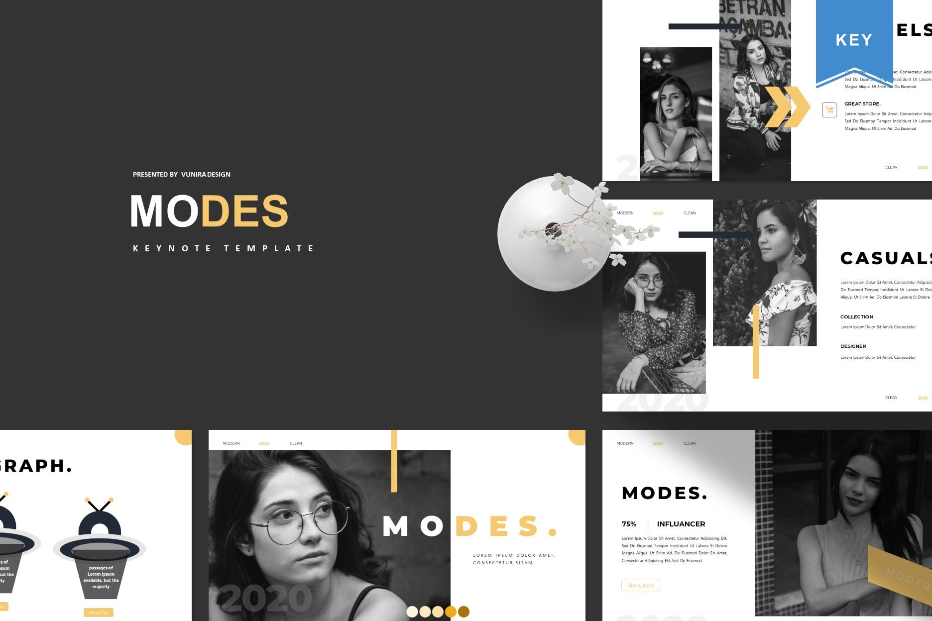 平面模特/创意摄影服务主题素材库精选Keynote模板模板 Modes | Keynote Template插图