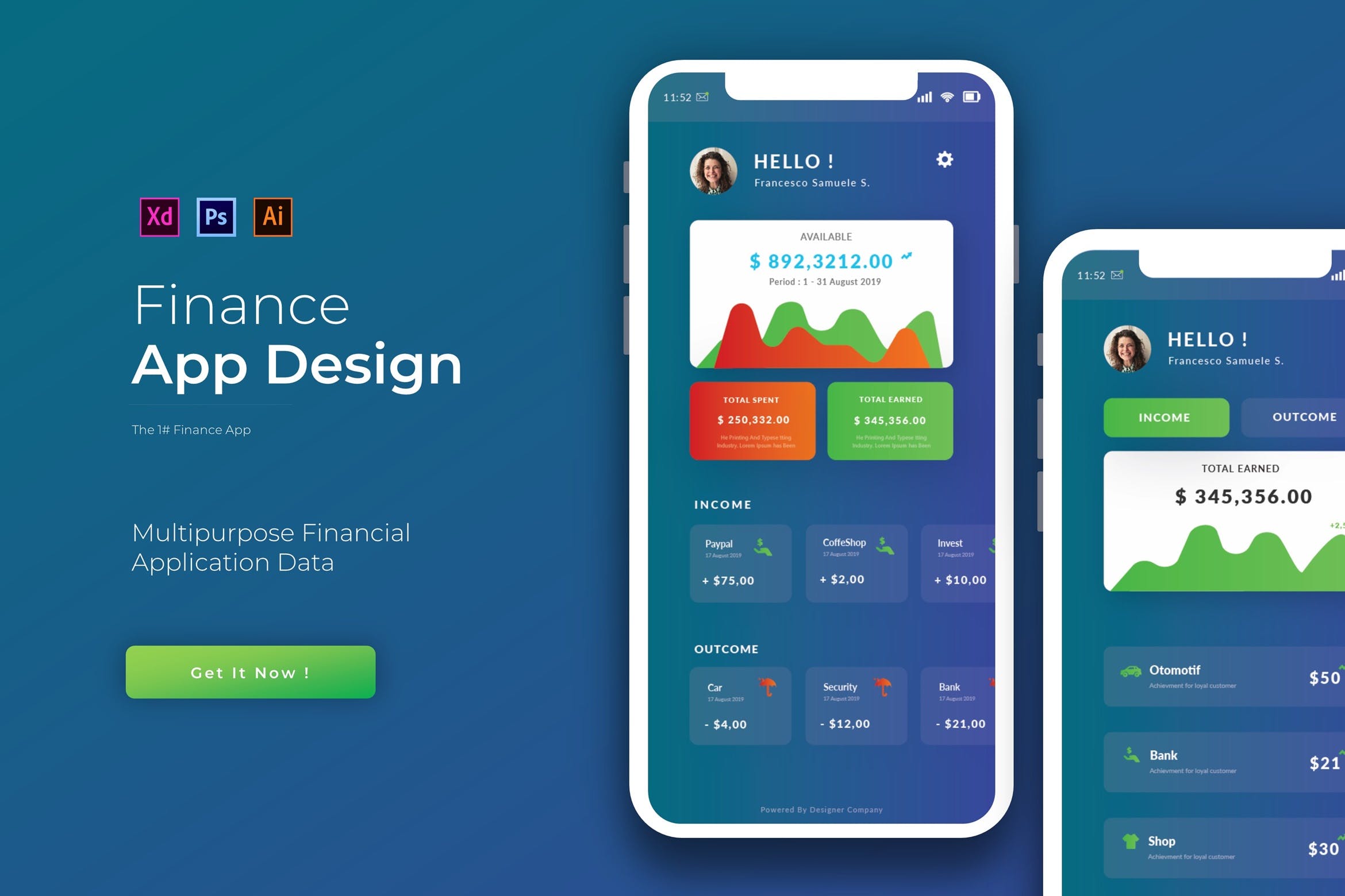 电子钱包金融APP应用主页界面设计素材库精选模板 Finance | App Template插图