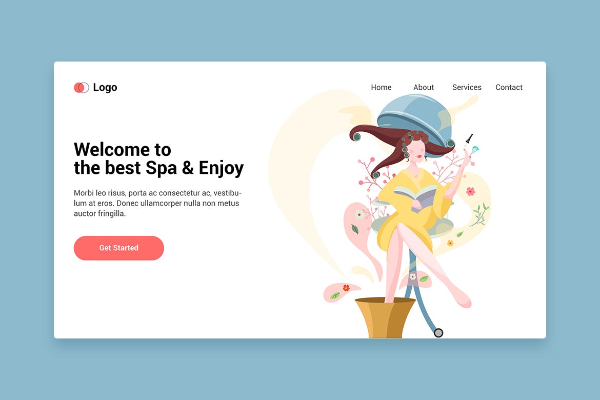SPA美容主题矢量插画网站着陆页设计模板v1 Spa flat web template for Landing page插图(1)