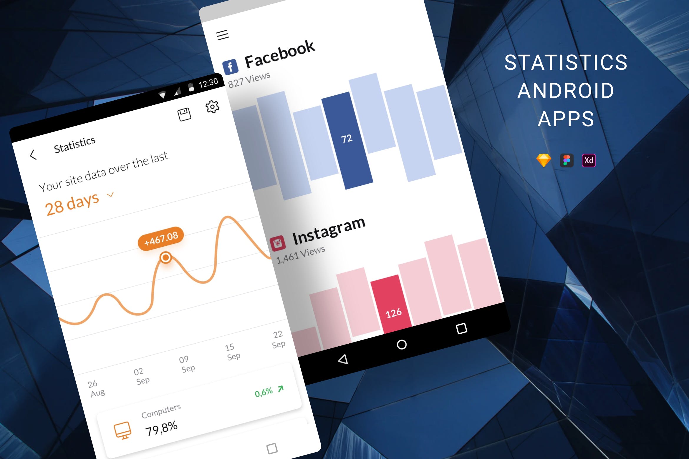 Android应用程序简约统计界面设计素材库精选模板 Statistics Android Apps插图