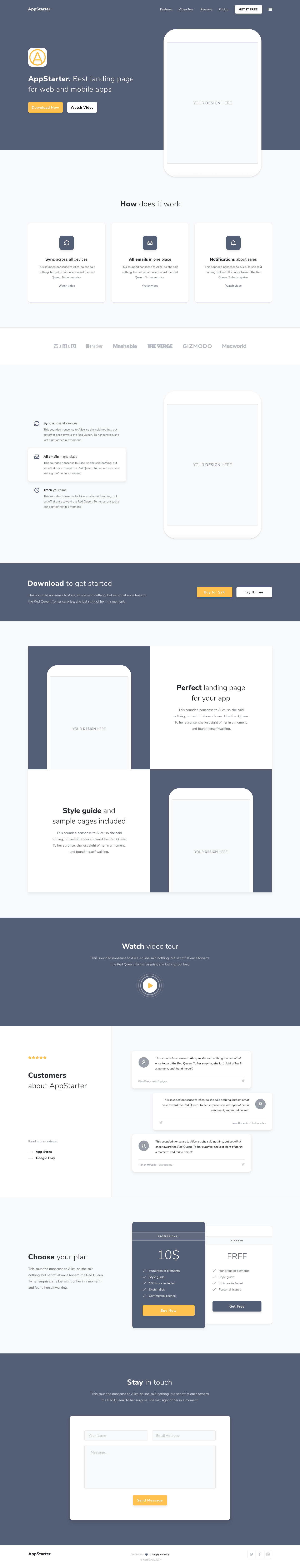 APP及网页着陆页模板及线框图 AppStarter Website Template  [PSD, Sketch]插图