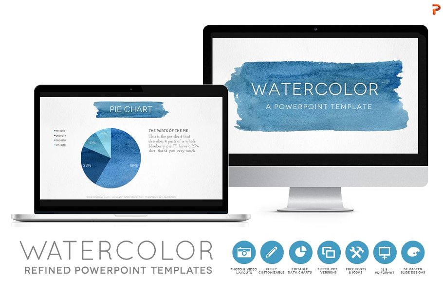 水彩背景PPT幻灯片模板 Watercolor Powerpoint Template插图