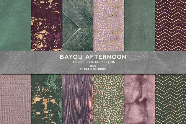 低调奢华的金箔、水彩&木纹图案纹理 Bayou Afternoon Gold & Watercolors插图
