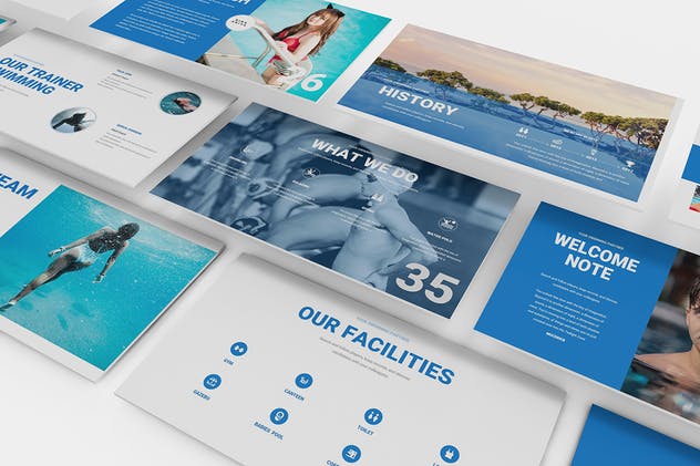 游泳俱乐部泳池主题PPT幻灯片模板 Swimming Powerpoint Template插图(3)