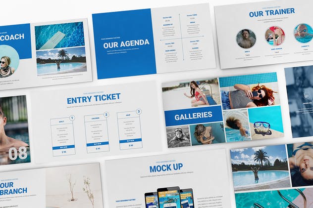 游泳俱乐部泳池主题PPT幻灯片模板 Swimming Powerpoint Template插图(4)