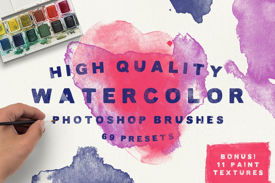 水彩笔画PS笔刷+水彩纹理 Watercolor Brushes + Bonus Textures!插图