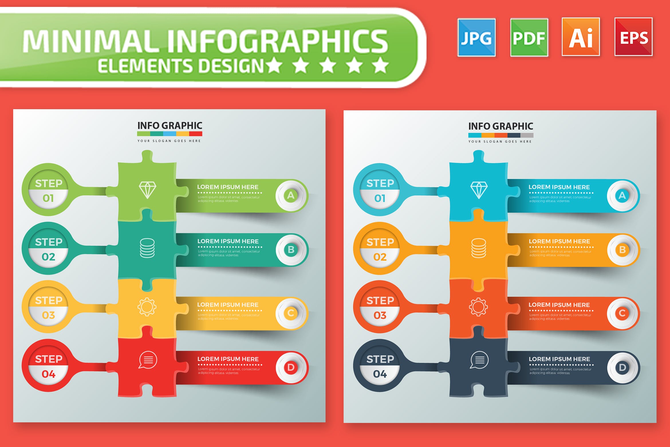拼图-信息图表矢量图形素材库精选素材v2 Puzzle Infographics design插图