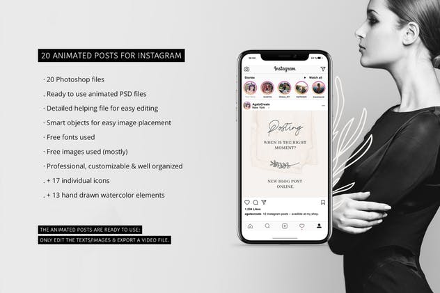 社交新媒体时尚潮流主题广告PSD动画模板v1 ANIMATED Instagram Posts – Pure插图(1)
