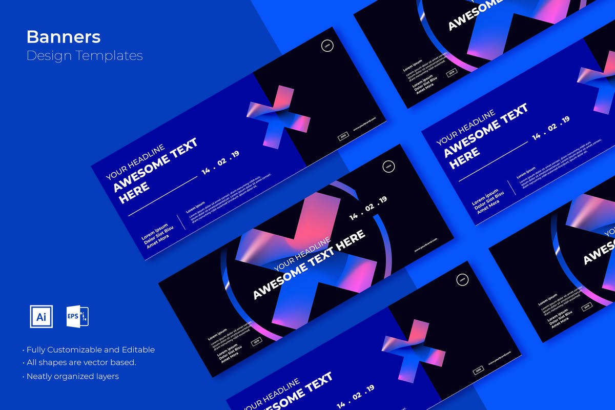 时尚高端多用途网站广告设计Banner广告模板V32 SRTP Banners Template.32插图
