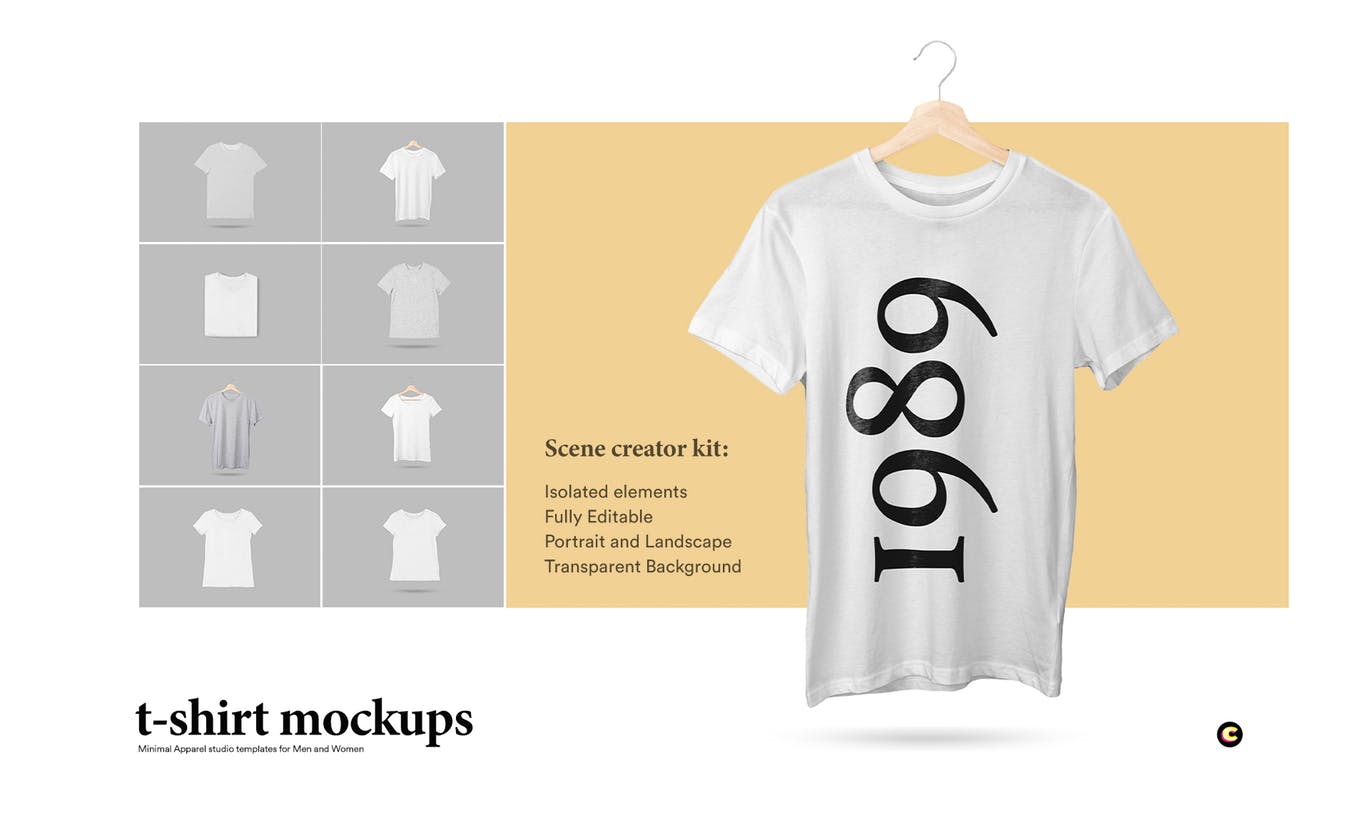 经典晾挂式T恤设计效果图样机素材库精选模板集 T-Shirt Mock-Up Set插图(1)
