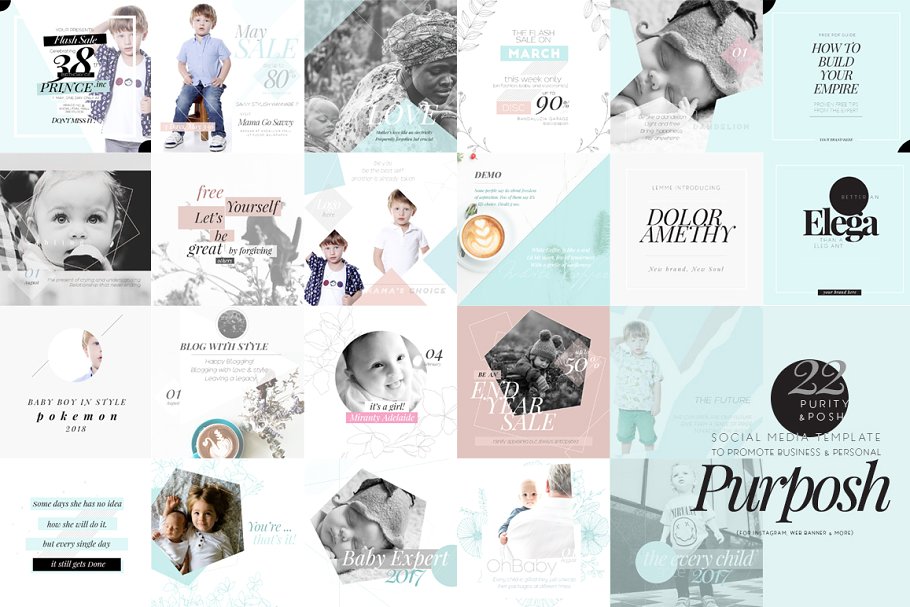 婴幼主题社交媒体贴图模板素材库精选 Purposh, Social Media Template Promo插图(7)