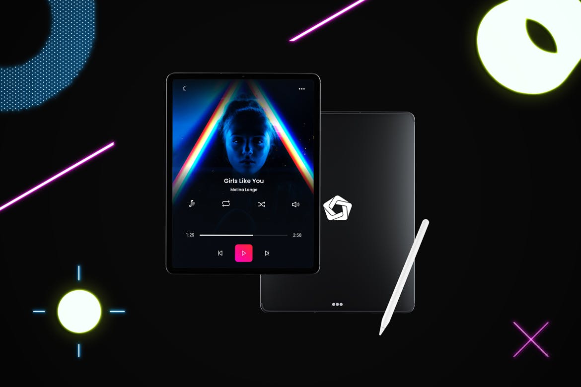 iPad Pro第三方设计屏幕预览样机模板 Neon iPad Pro Mockup插图(2)
