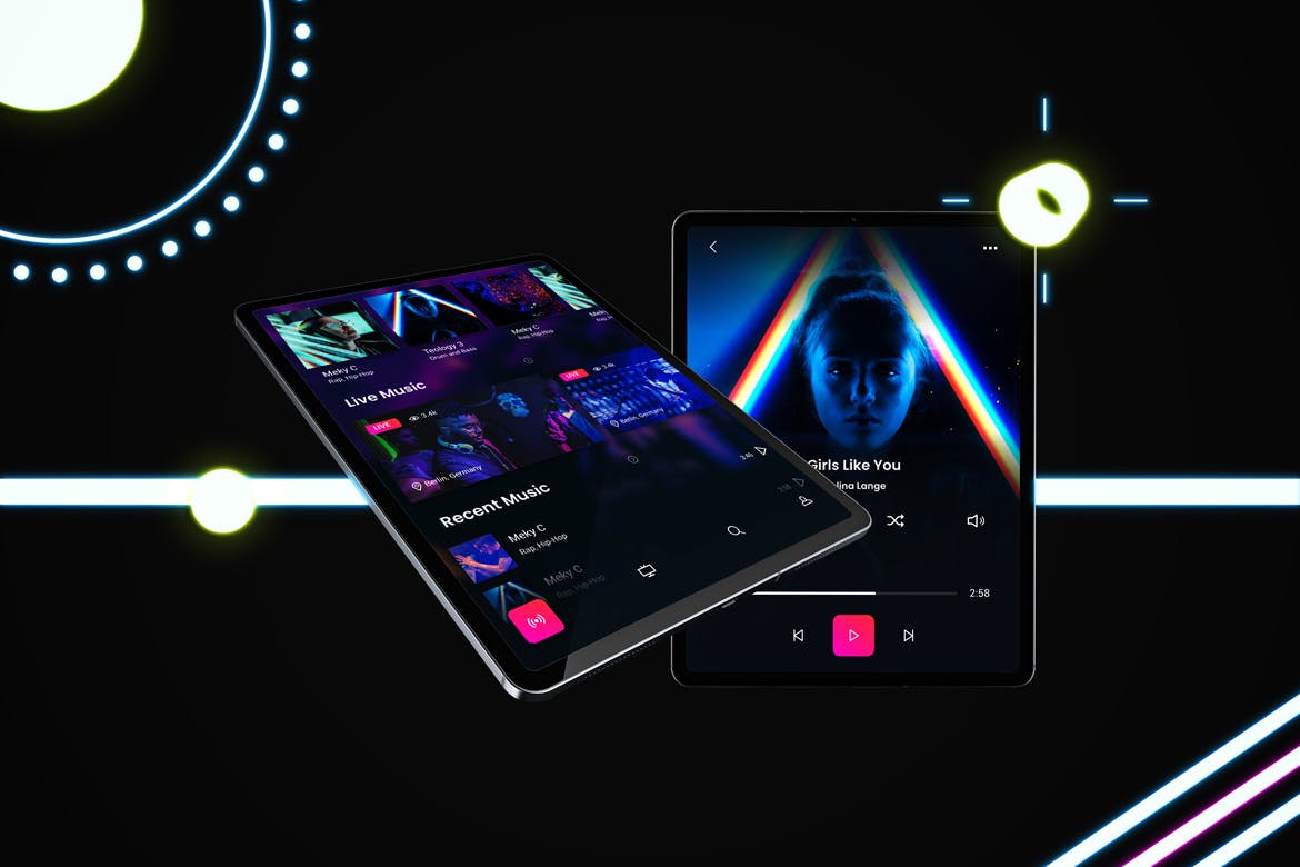 iPad Pro第三方设计屏幕预览样机模板 Neon iPad Pro Mockup插图(4)
