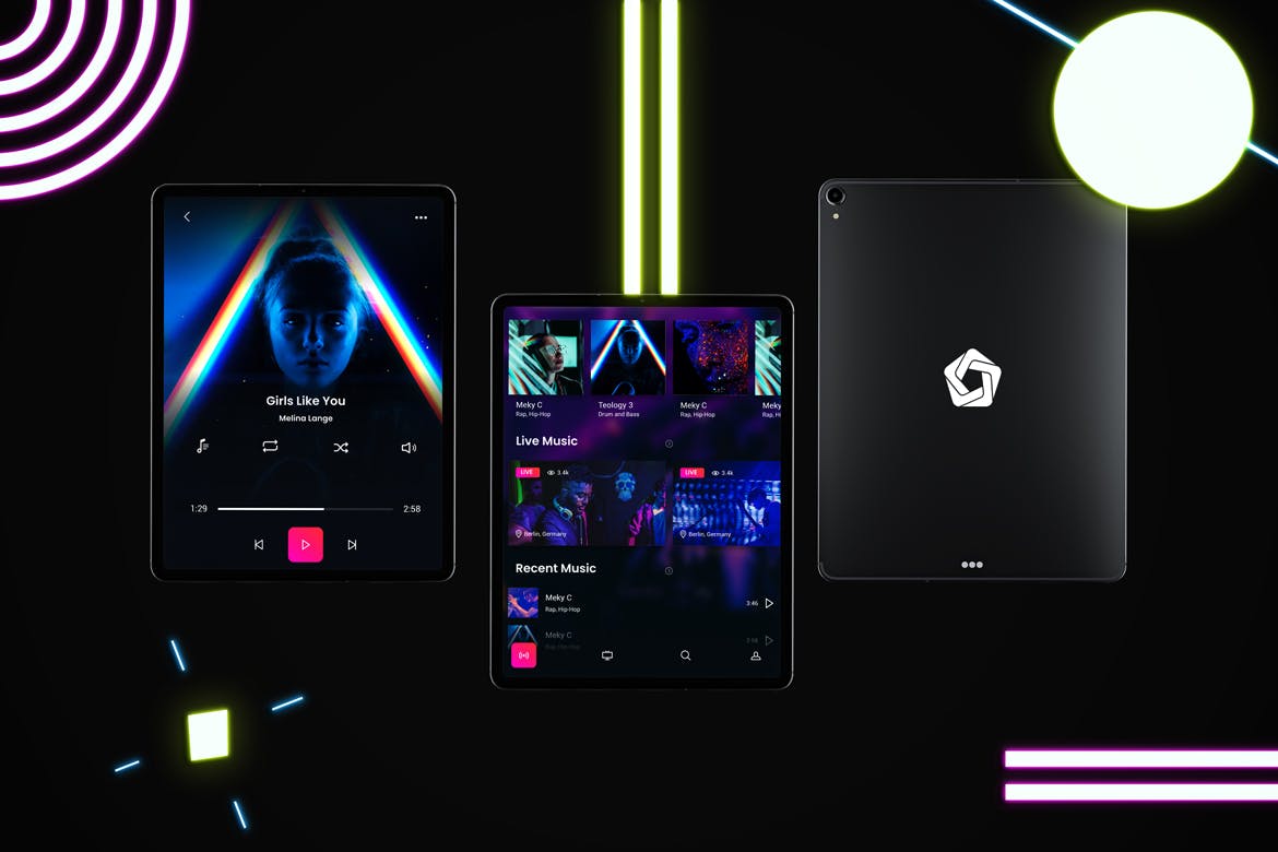 iPad Pro第三方设计屏幕预览样机模板 Neon iPad Pro Mockup插图(6)