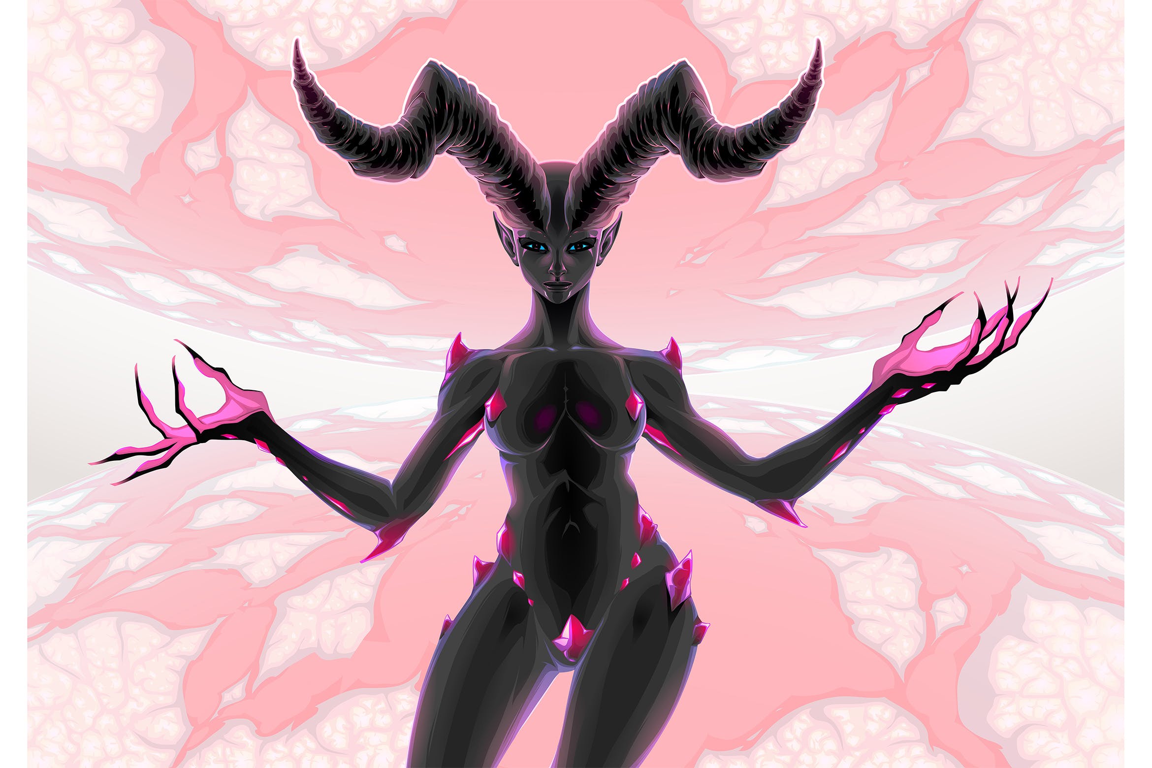 金星&冥王星的女魔素材库精选手绘插画矢量 Female Devil Between Two Planets Venus and Pluto插图