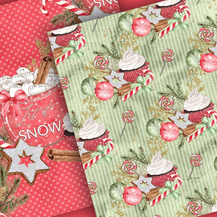 甜蜜圣诞节主题数码纸张背景素材 Sweet Christmas digital paper pack插图(2)