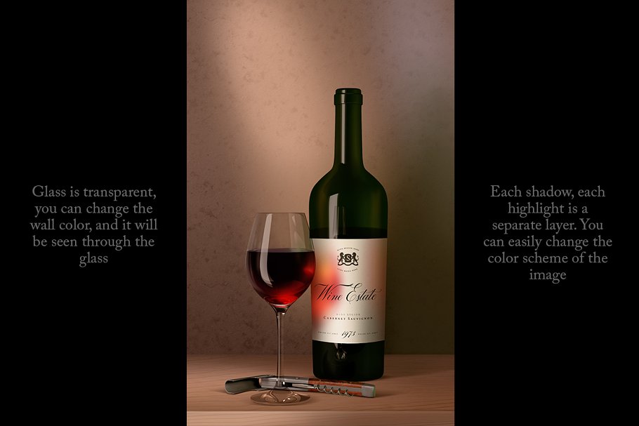 荷兰风葡萄酒酒瓶和玻璃杯样机 Bottle and Glass Mock-up Dutch Style插图(1)