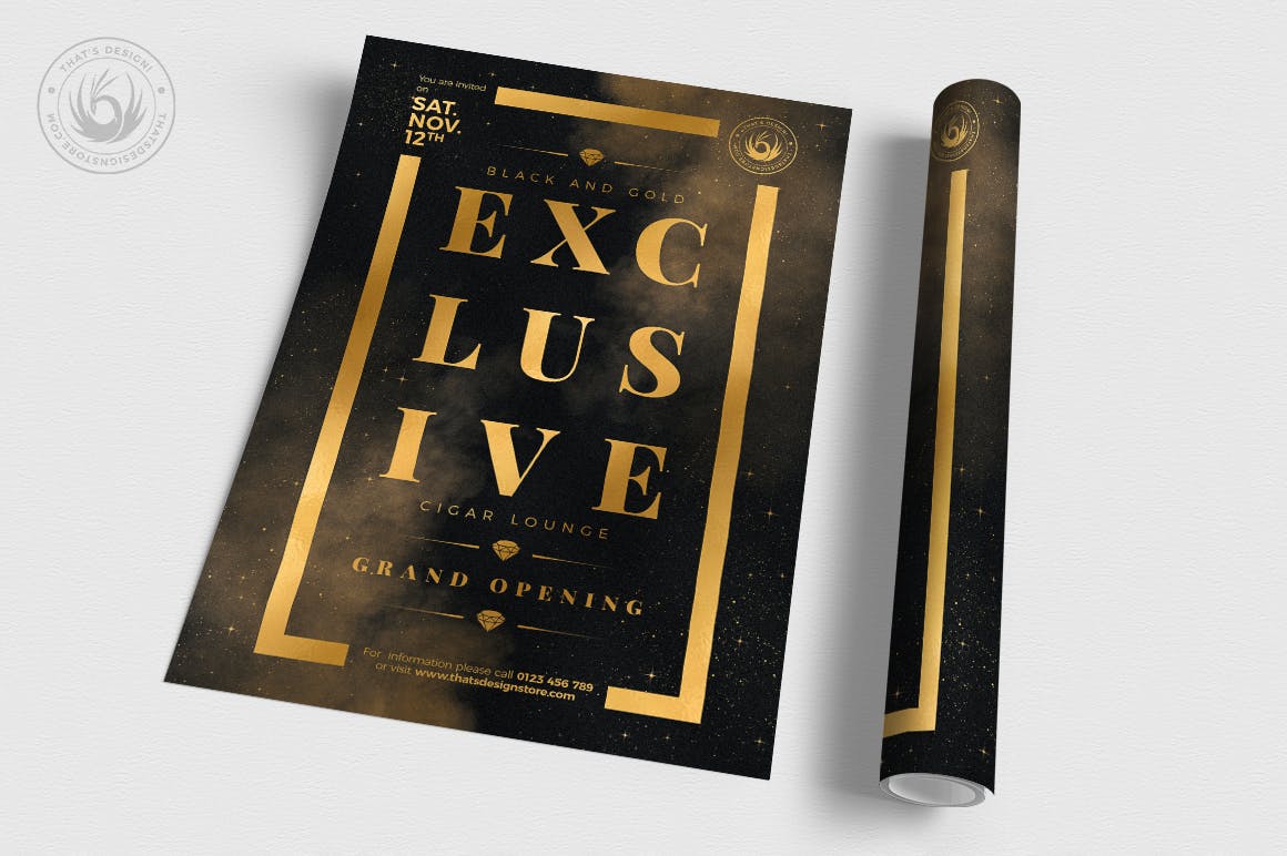 黑金配色奢华海报传单设计模板v14 Black and Gold Flyer Template V14插图(2)