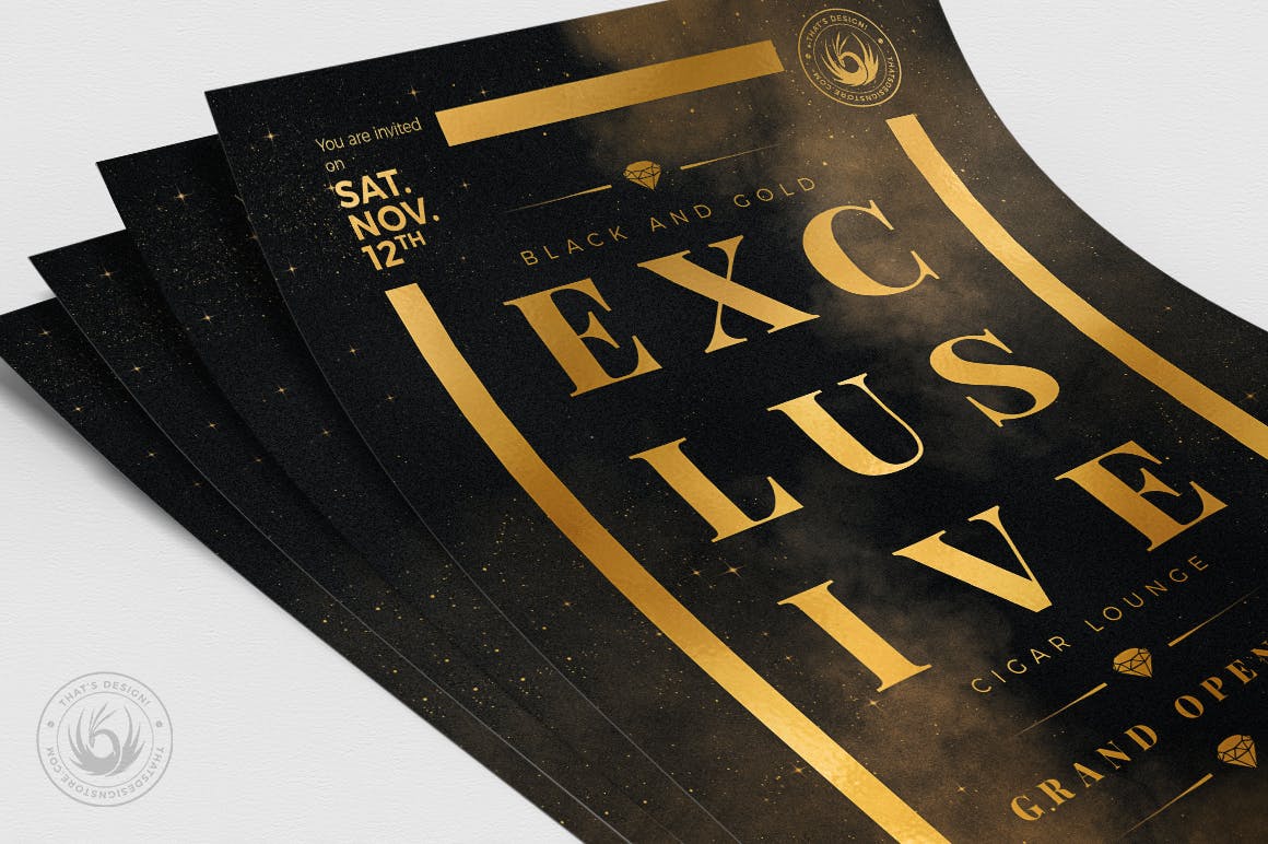 黑金配色奢华海报传单设计模板v14 Black and Gold Flyer Template V14插图(4)