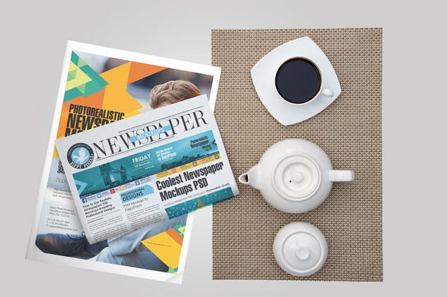 早餐读报场景报纸广告设计样机 Newspaper Ad Design Mockups插图(2)