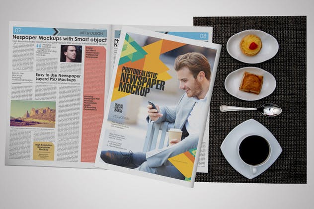 早餐读报场景报纸广告设计样机 Newspaper Ad Design Mockups插图(3)