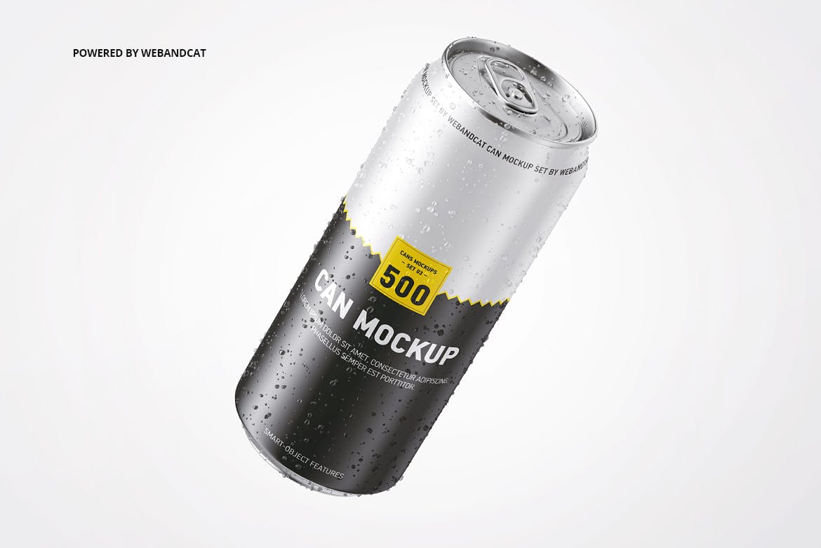 水滴效果图500毫升易拉罐外观设计效果图素材库精选 500ml Can Mockup with Water Droplets插图(2)