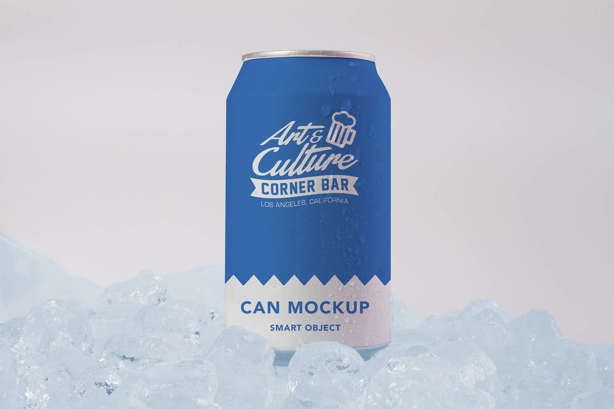 冰块背景碳酸饮料易拉罐外观设计图素材库精选 Ice Can Mock Up插图