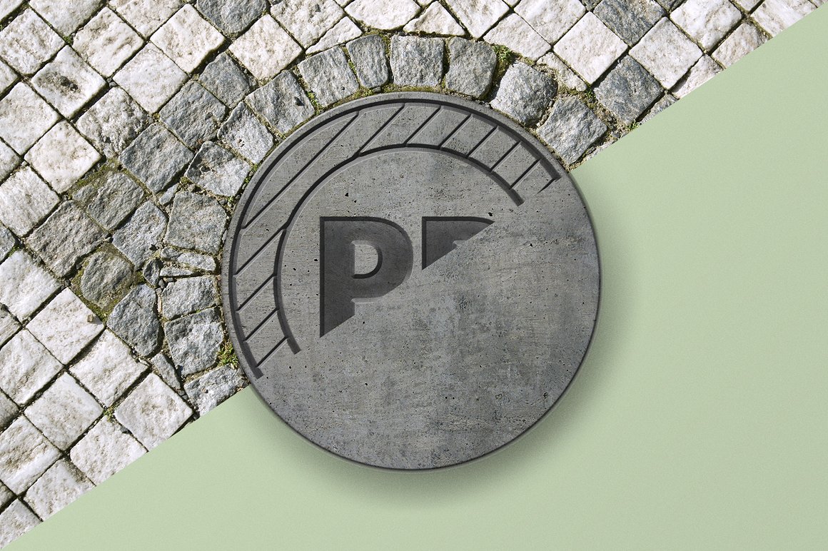 3D 立体下水道沙井盖 Logo 样机模板 3D sewer hatch & logo mock-up插图