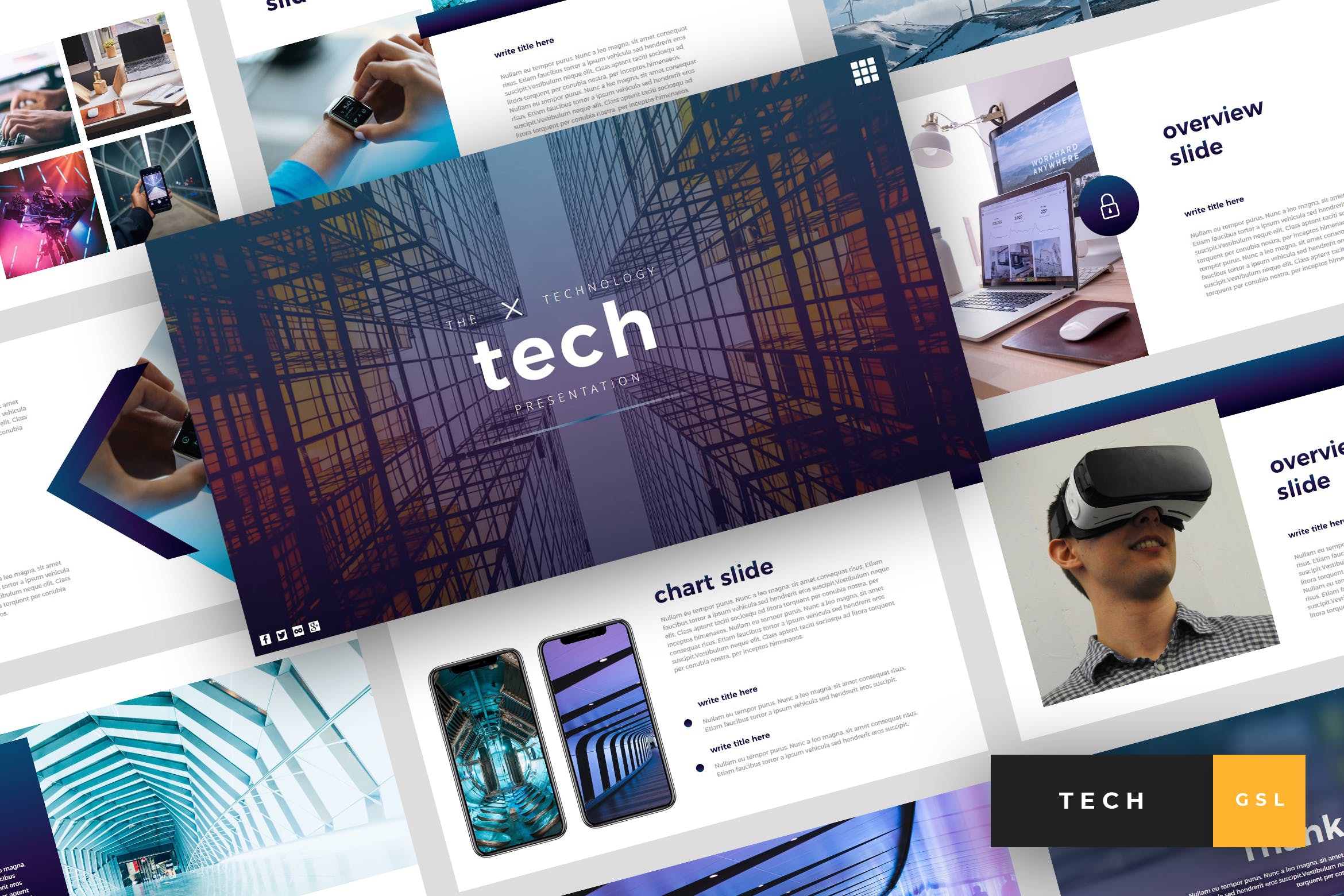 科技企业&项目宣传素材库精选谷歌演示模板 Tech – Technology Google Slides Template插图