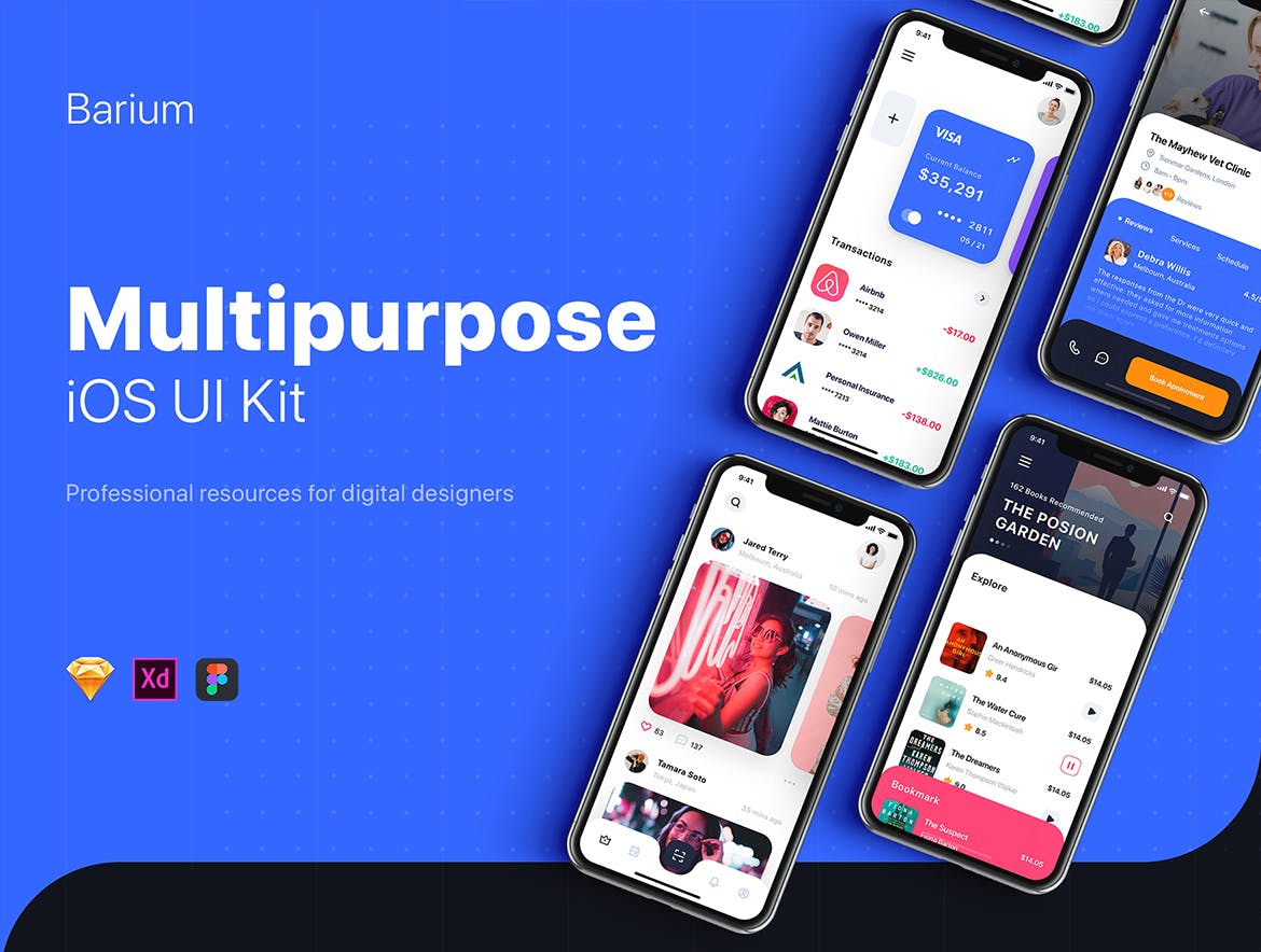 移动支付生活APP应用UI交互界面设计XD模板 BARIUM – Multipurpose Card-based_ADOBE XD插图(1)