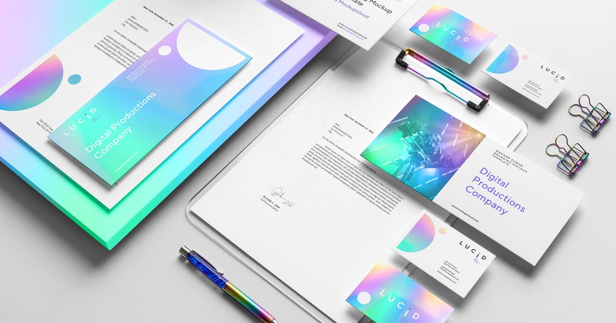 品牌VI设计效果预览办公用品套装样机模板v1 Lucid Branding Mockup Vol. 1插图