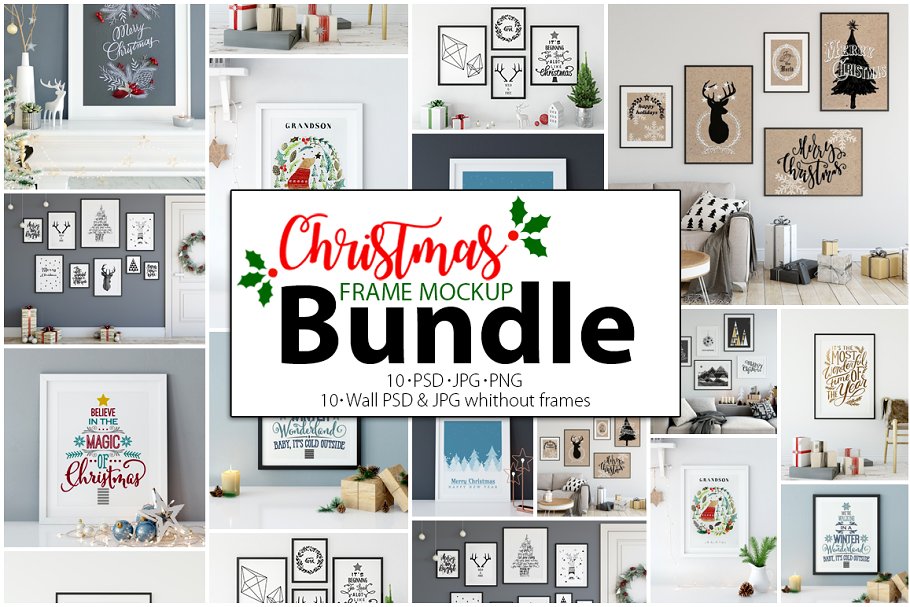 圣诞主题画框相框样机 Christmas Interiors Frame Mockup插图