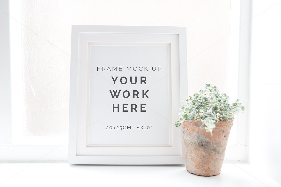 现代白色相框画框样机 Styled white frame mock up – 9600插图