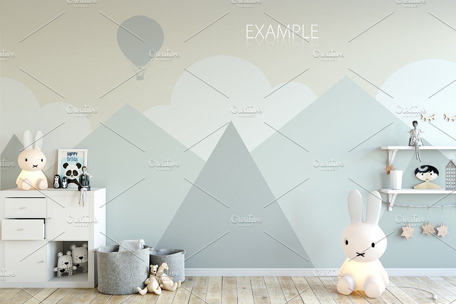 儿童主题卧室墙纸设计&相框样机 Interior KIDS WALL & FRAMES Mockup 2插图(15)