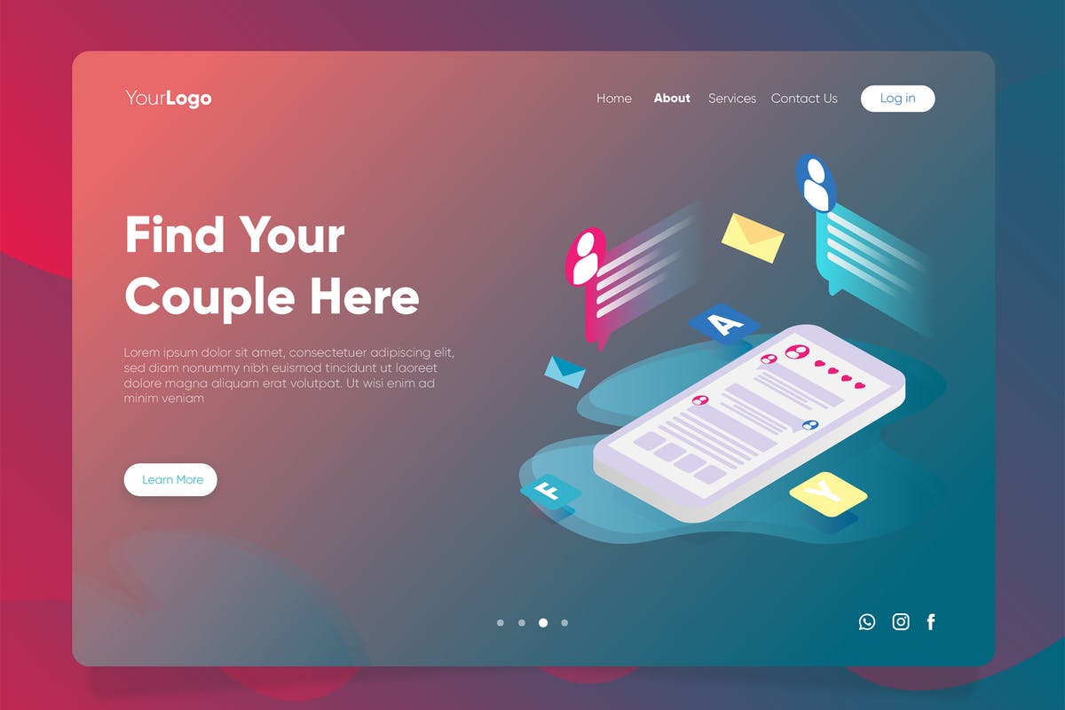 网上交友约会概念插画Banner设计＆着陆页模板 Dating Online – Banner & Landing Page插图