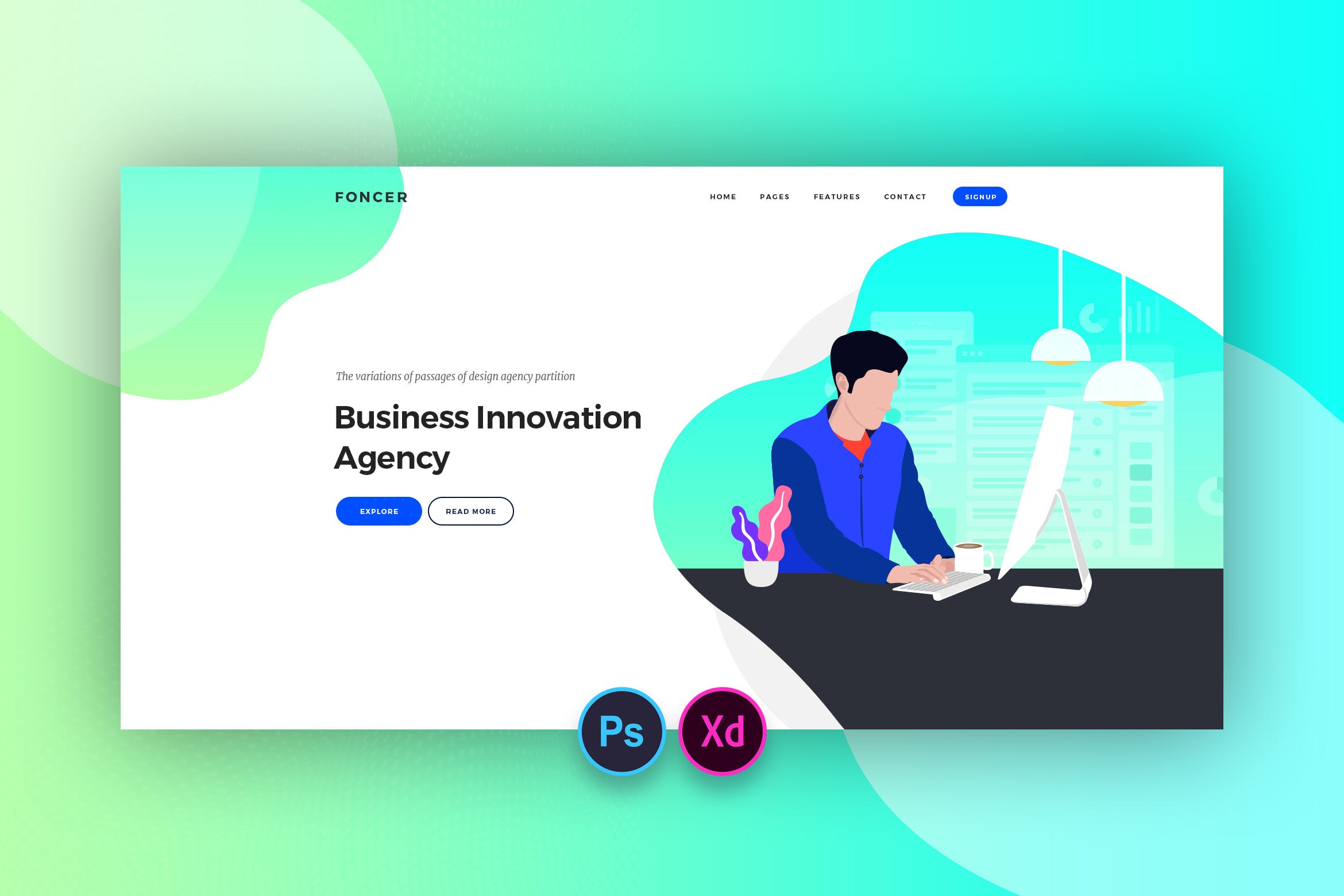 办公场景Web网站设计矢量插画 Corporate Hero Header Template插图