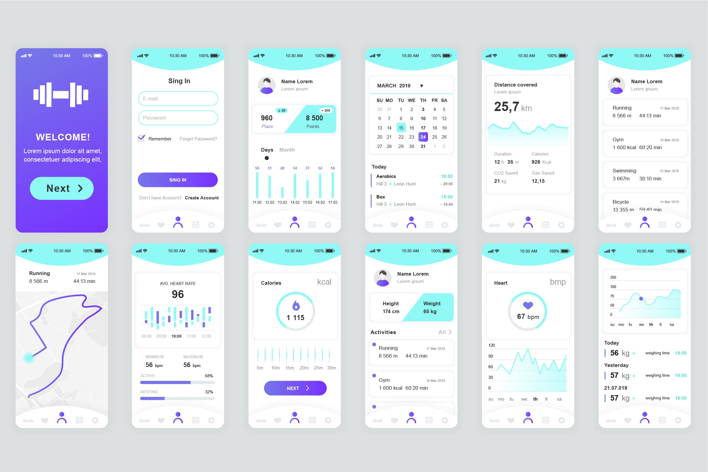健身打卡APP应用UI设计套件 Fitness Mobile App UI Kit插图