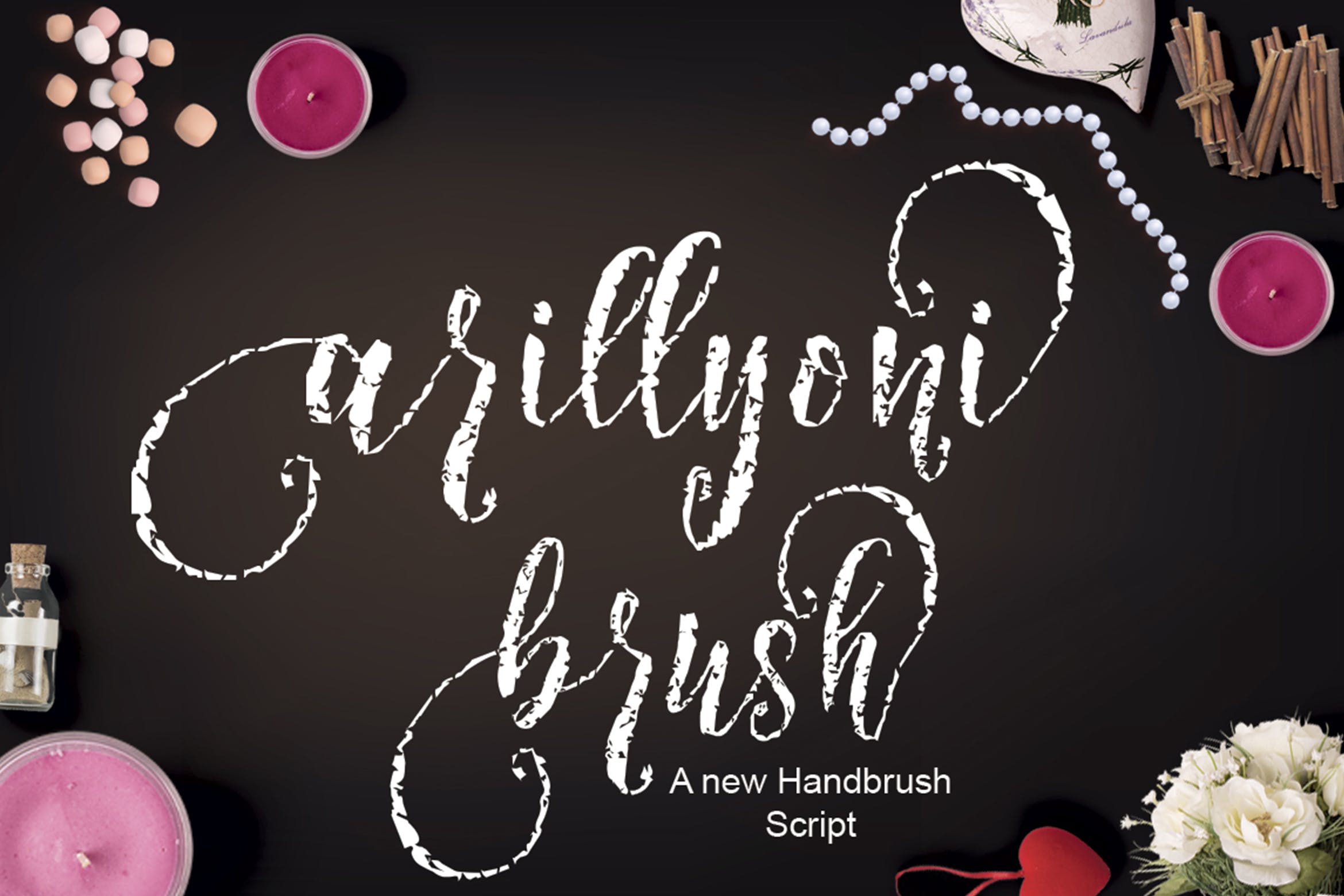 仿珍珠项链英文笔刷艺术字体下载 Arillyoni Brush插图