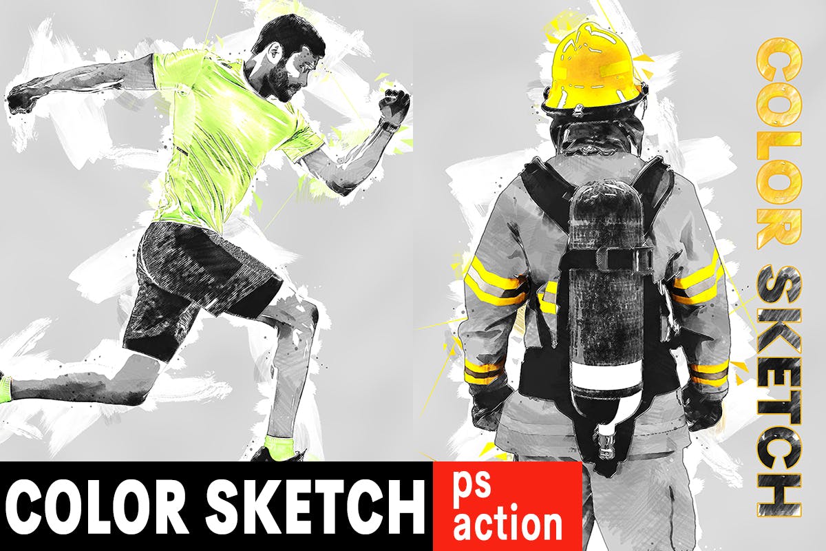 彩色素描绘画效果生成PS动作 Color Sketch Photoshop Action插图