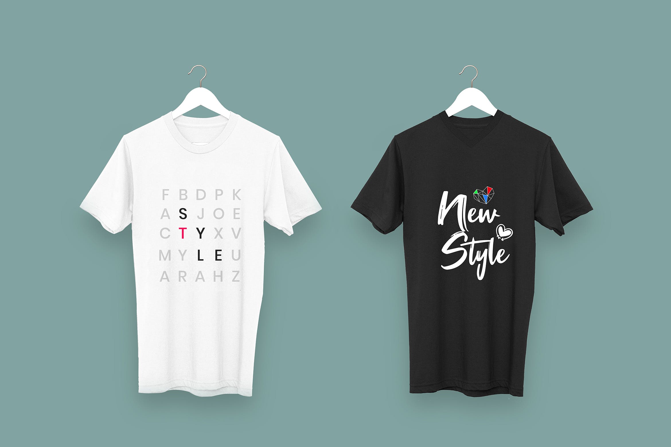 黑白两色T恤胸前印花图案设计预览样机素材库精选 Black & White T-Shirt Mockups插图