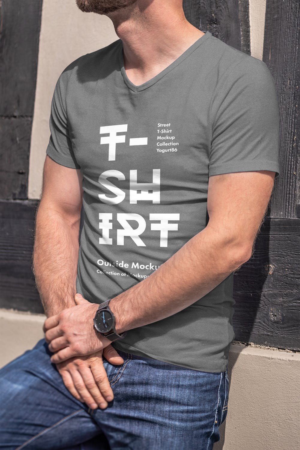 男士印花T恤真实模特上身效果图样机素材库精选模板 T-Shirt Mock-up 5插图(5)