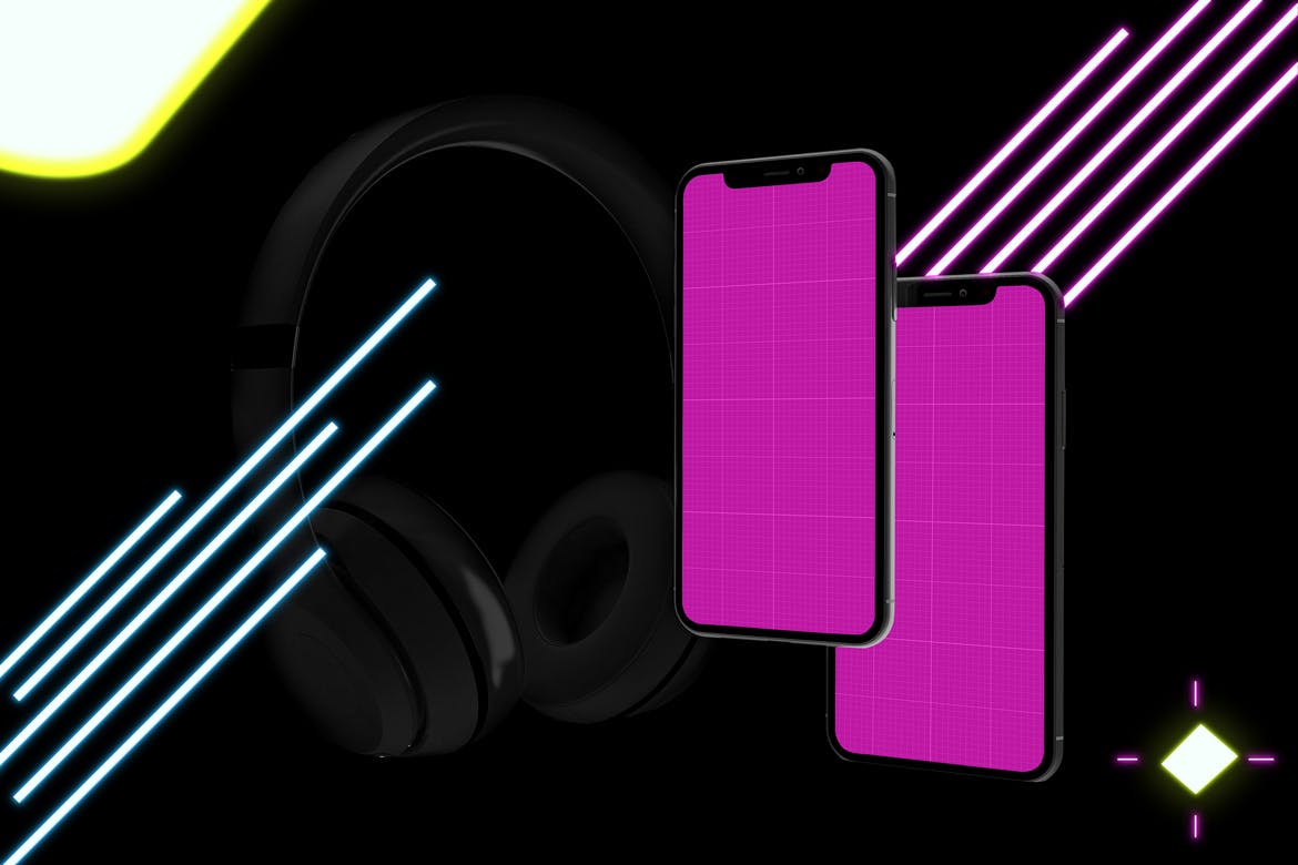 在线音乐APP设计效果图样机模板 Neon Music App MockUp插图(11)