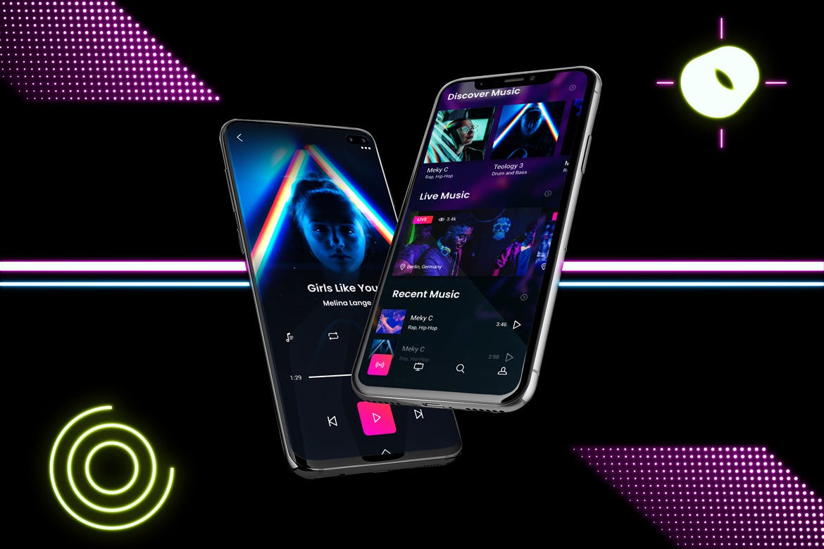 高质量霓虹灯风格iOS/Android手机样机模板 Neon IOS & Android插图(6)