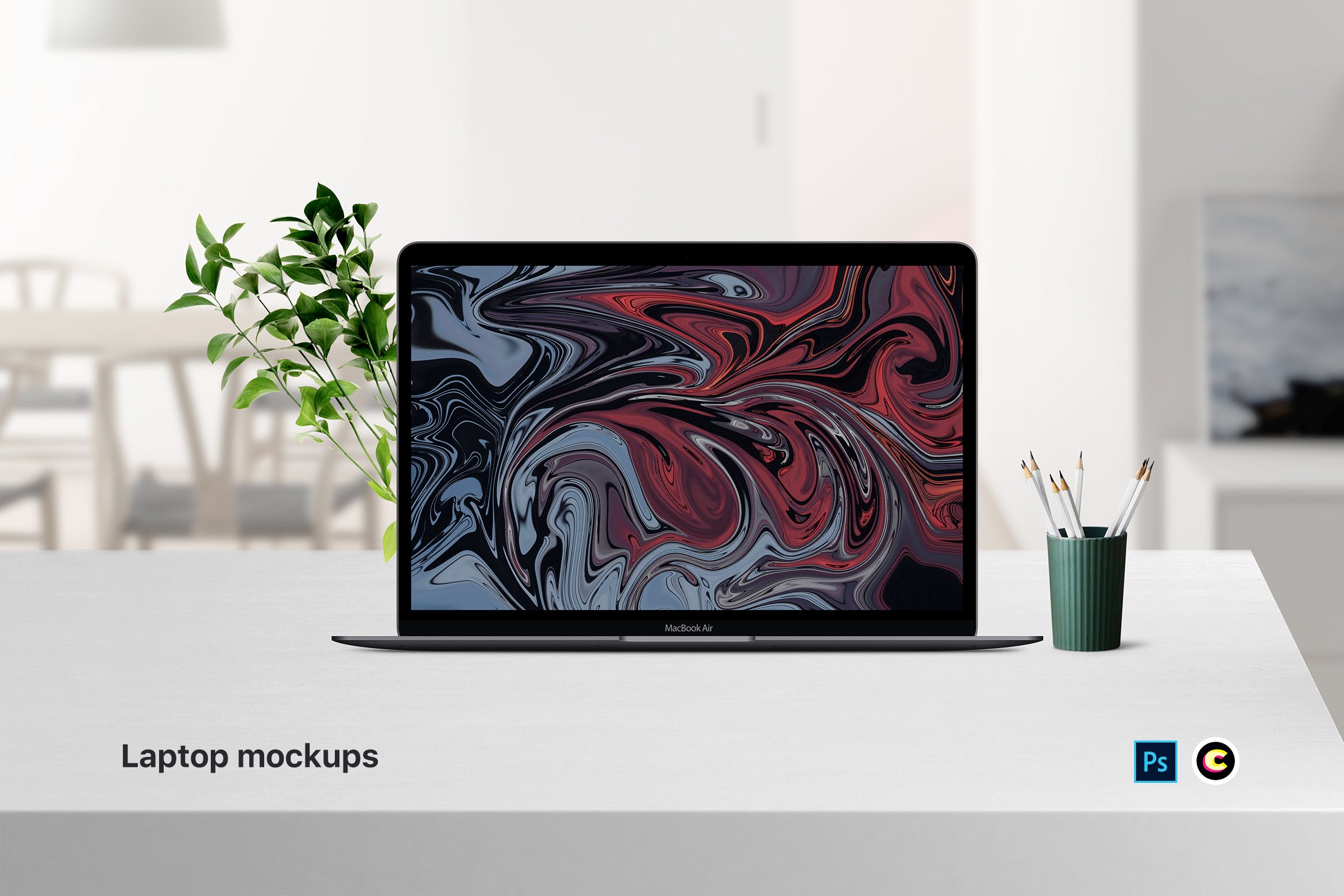 简约风办公场景笔记本电脑屏幕演示素材库精选样机 Laptop Mockups插图